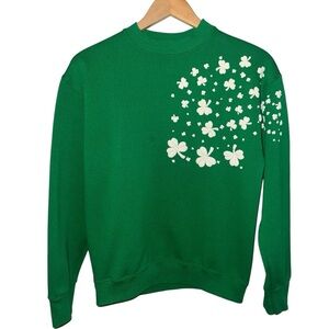 VINTAGE Green Shamrock Lucky High Neck Sweatshirt St. Paddy | St Patrick's Day S